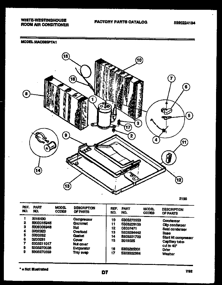 UNIT PARTS Diagram and Parts List for MAC083P7A1  Frigidaire Air Conditioner