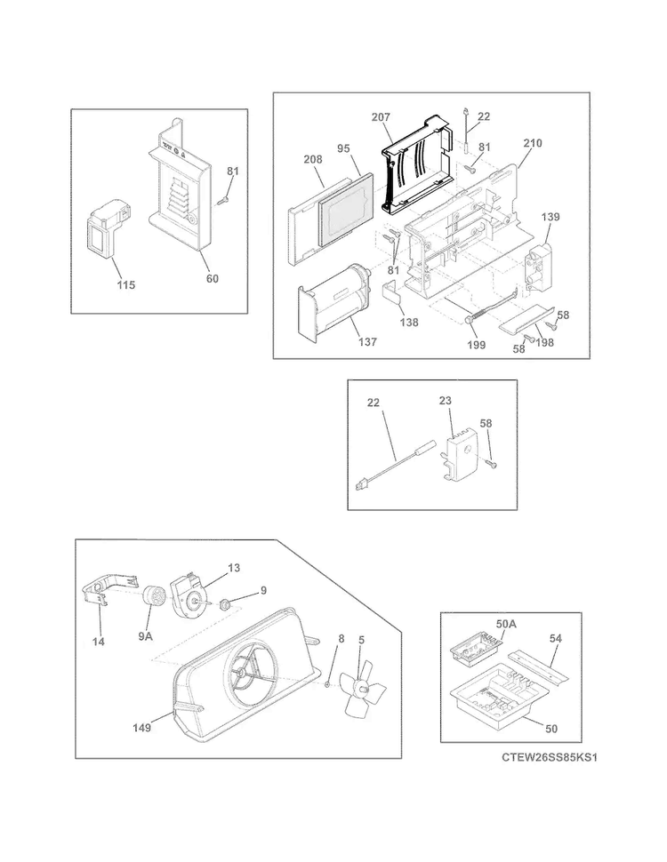 Controls Diagram and Parts List for EW26SS85KS3  Electrolux Refrigerator