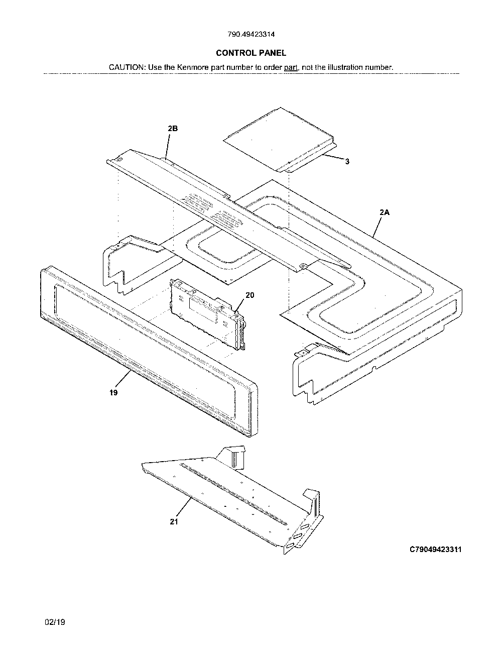 Control panel Diagram and Parts List for 79049423314  Kenmore Wall Oven