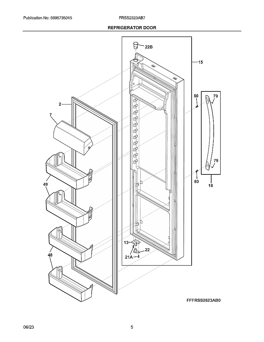 Refrigerator Door Diagram and Parts List for FRSS2323AB7  Frigidaire Refrigerator