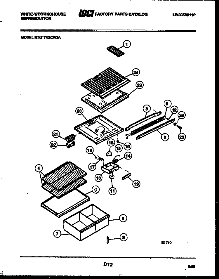 SHELVES AND SUPPORTS Diagram and Parts List for RTG174GCH3A  Frigidaire Refrigerator