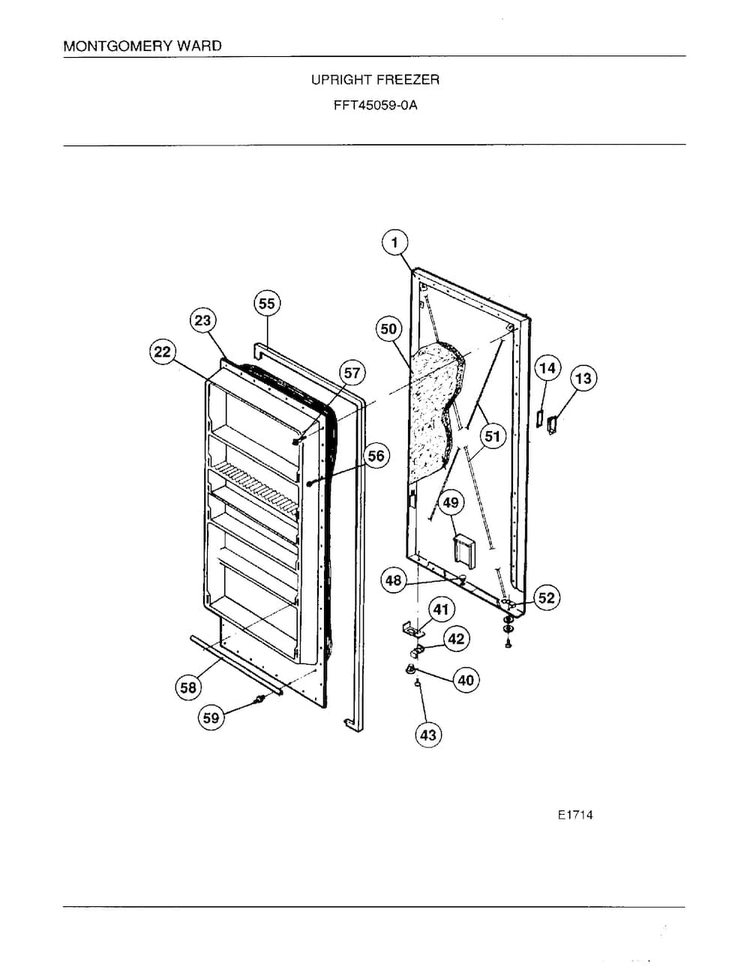 Upright Freezer Diagram and Parts List for 45059A  Frigidaire Freezer