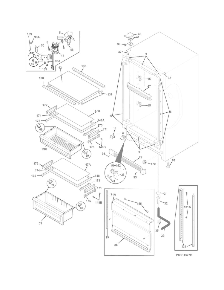 Cabinet Diagram and Parts List for FGFU19F6QFA  Frigidaire Freezer