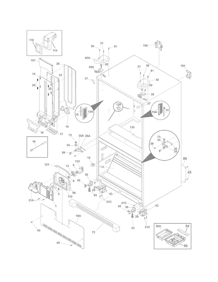 Cabinet Diagram and Parts List for FGHG2366PF0  Frigidaire Refrigerator