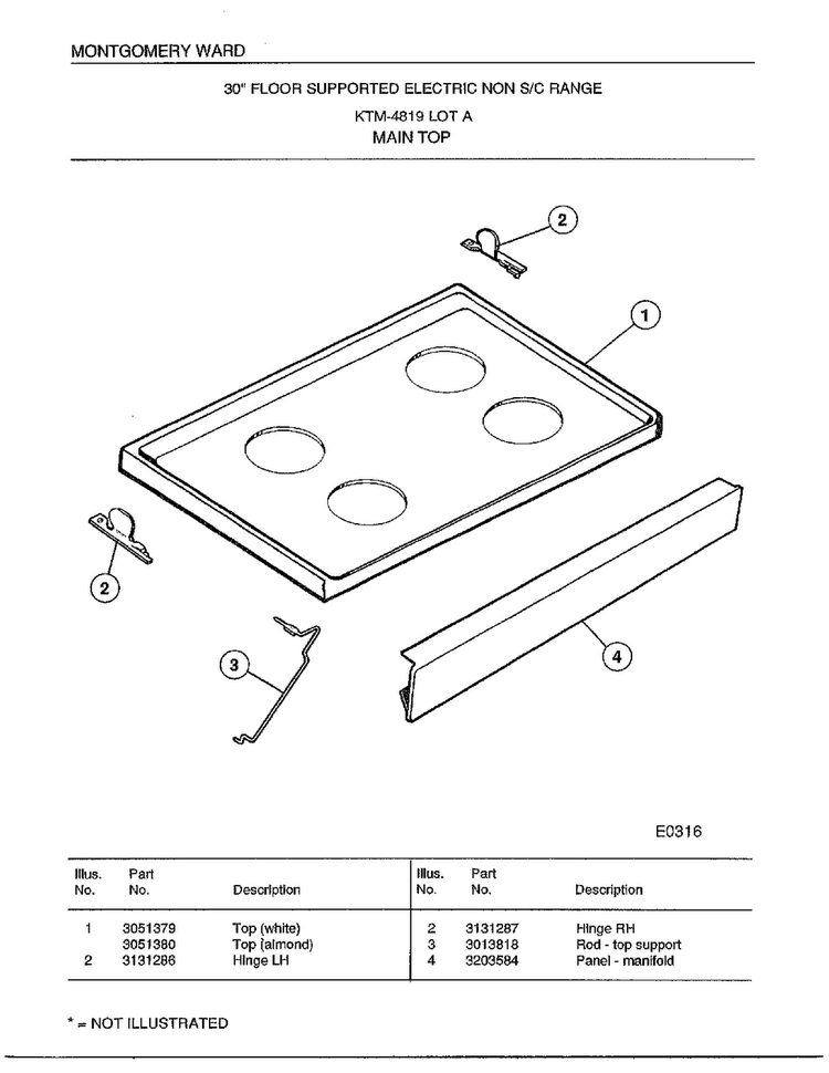 Range/ Main Top Diagram and Parts List for 4819A  Frigidaire Range