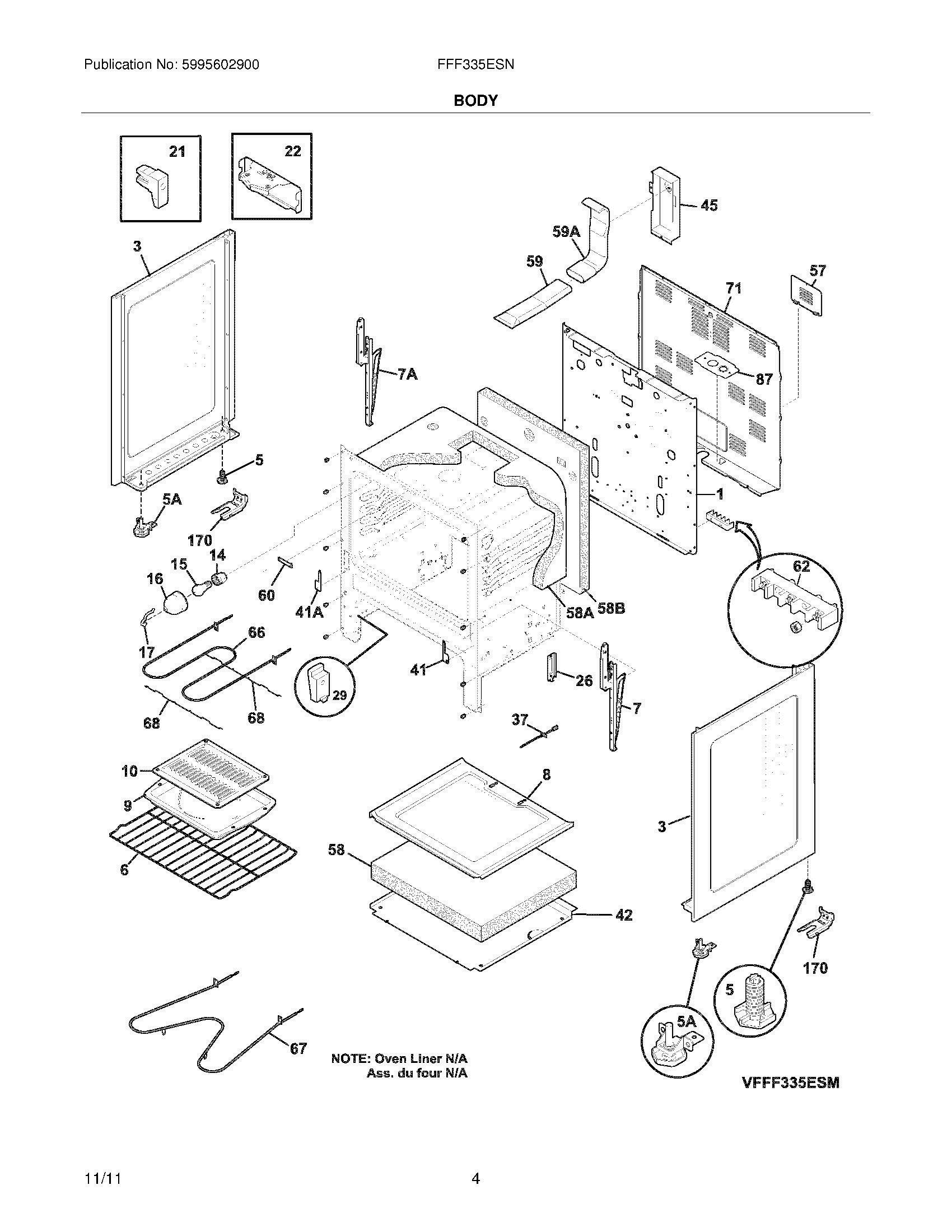 05 - BODY Diagram and Parts List for FFF335ESN  Frigidaire Range