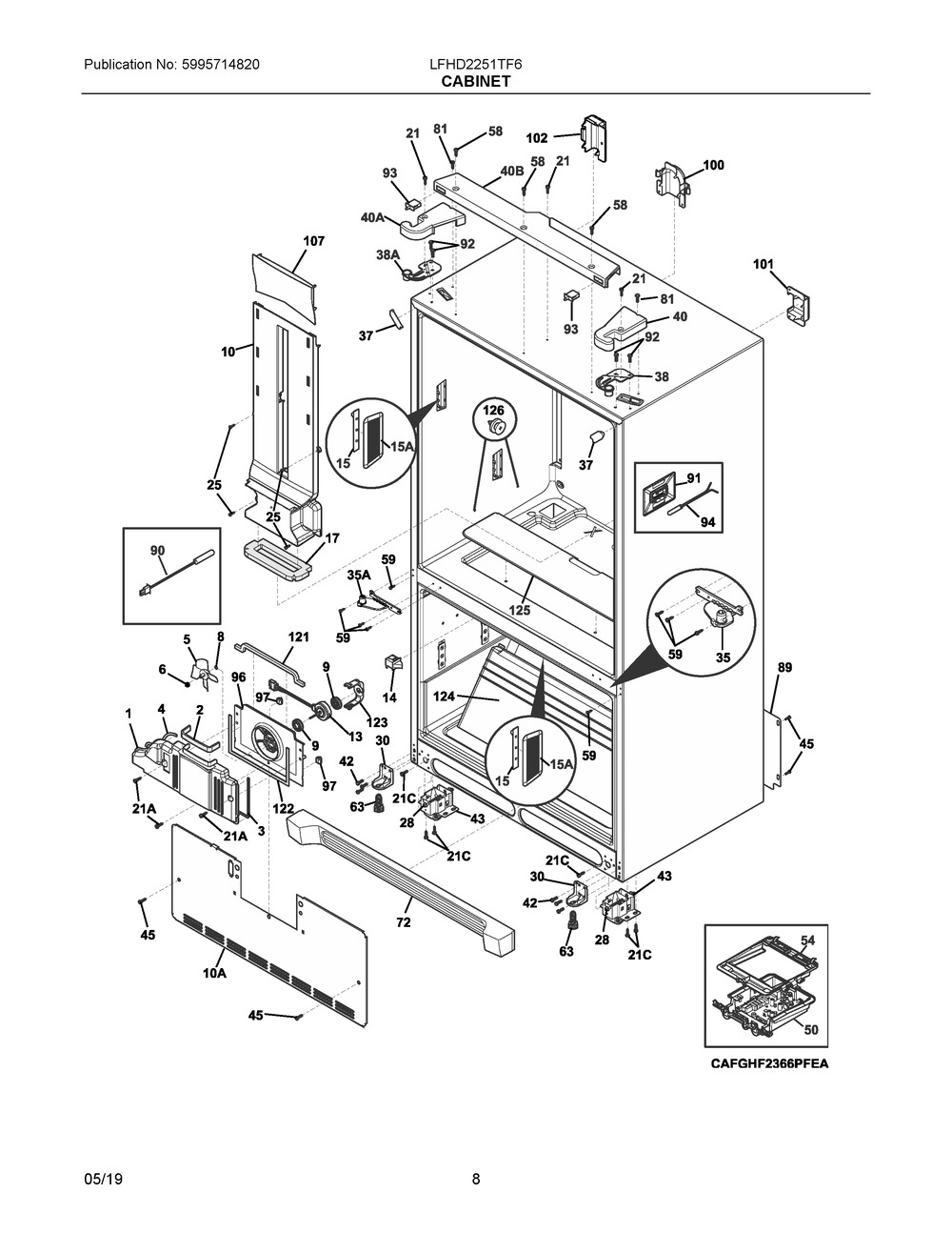 Cabinet Diagram and Parts List for LFHD2251TF6  Frigidaire Refrigerator