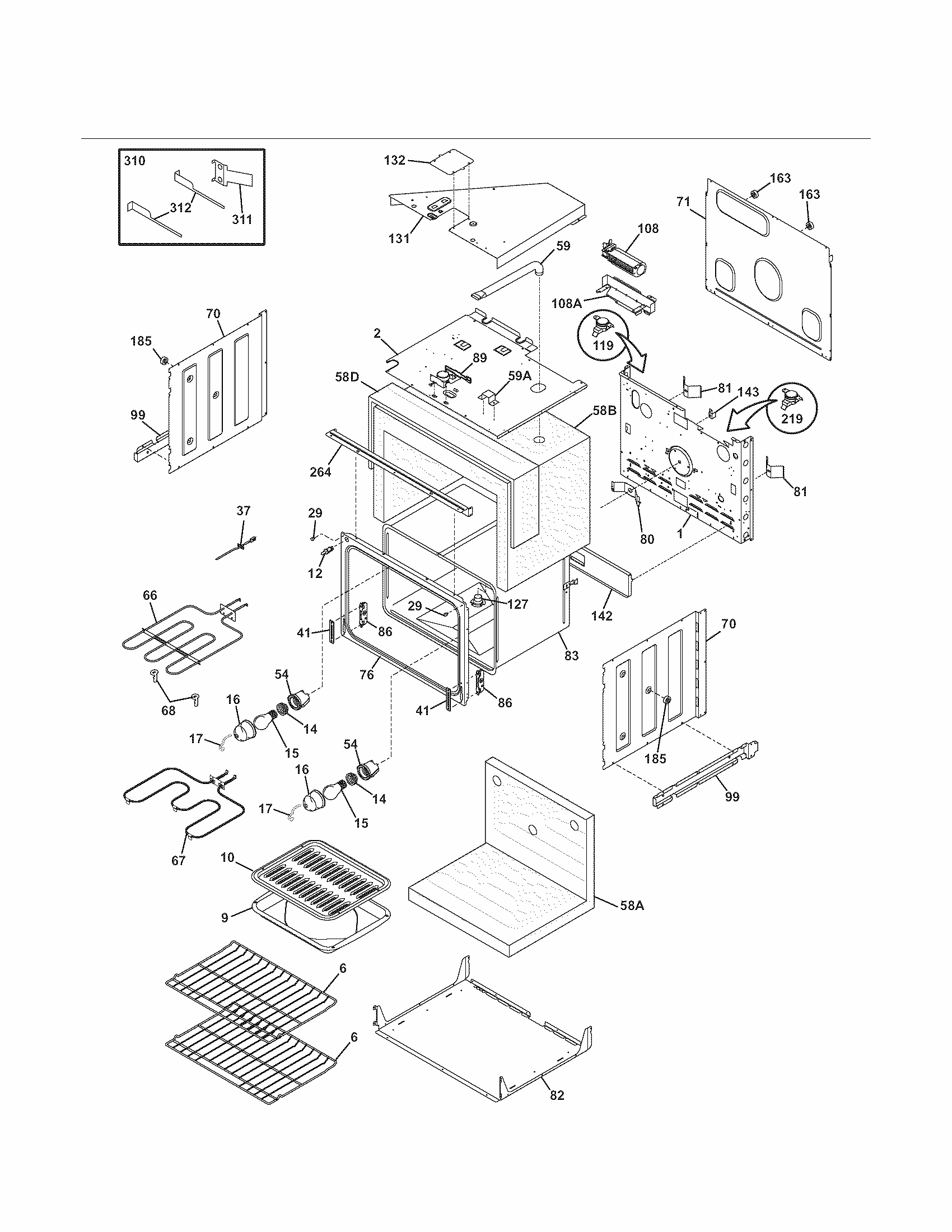 Upper Oven Diagram and Parts List for 79047772401  Kenmore Wall Oven