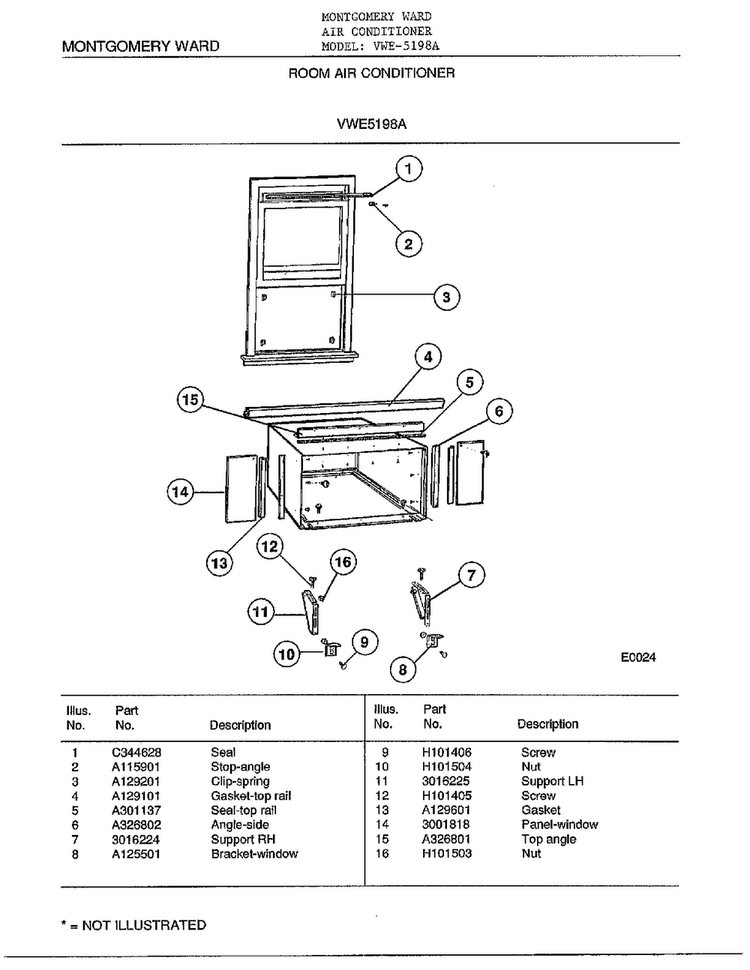 Room Air Conditioner Page 5 Diagram and Parts List for 5198A  Frigidaire Air Conditioner