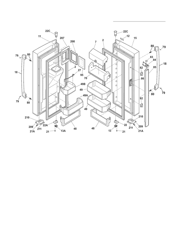 Fresh Food Door Diagram and Parts List for EI28BS56IBE  Electrolux Refrigerator