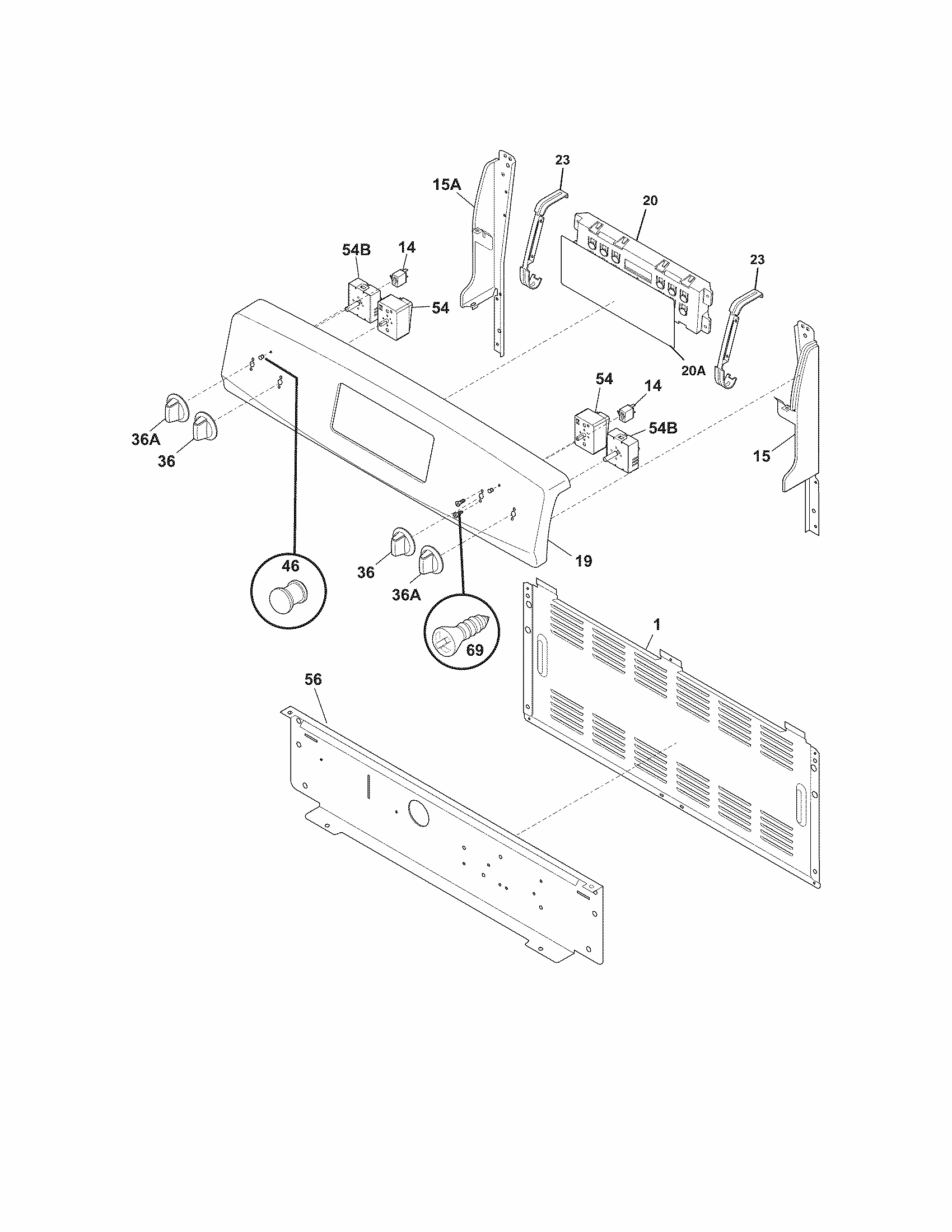 Backguard Diagram and Parts List for 79092512211  Kenmore Range
