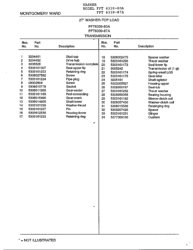 Transmission Page 2 Diagram and Parts List for 6339A  Frigidaire Washer