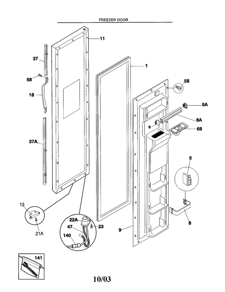 Freezer Door Diagram and Parts List for FRS26KR4JW1  Frigidaire Refrigerator