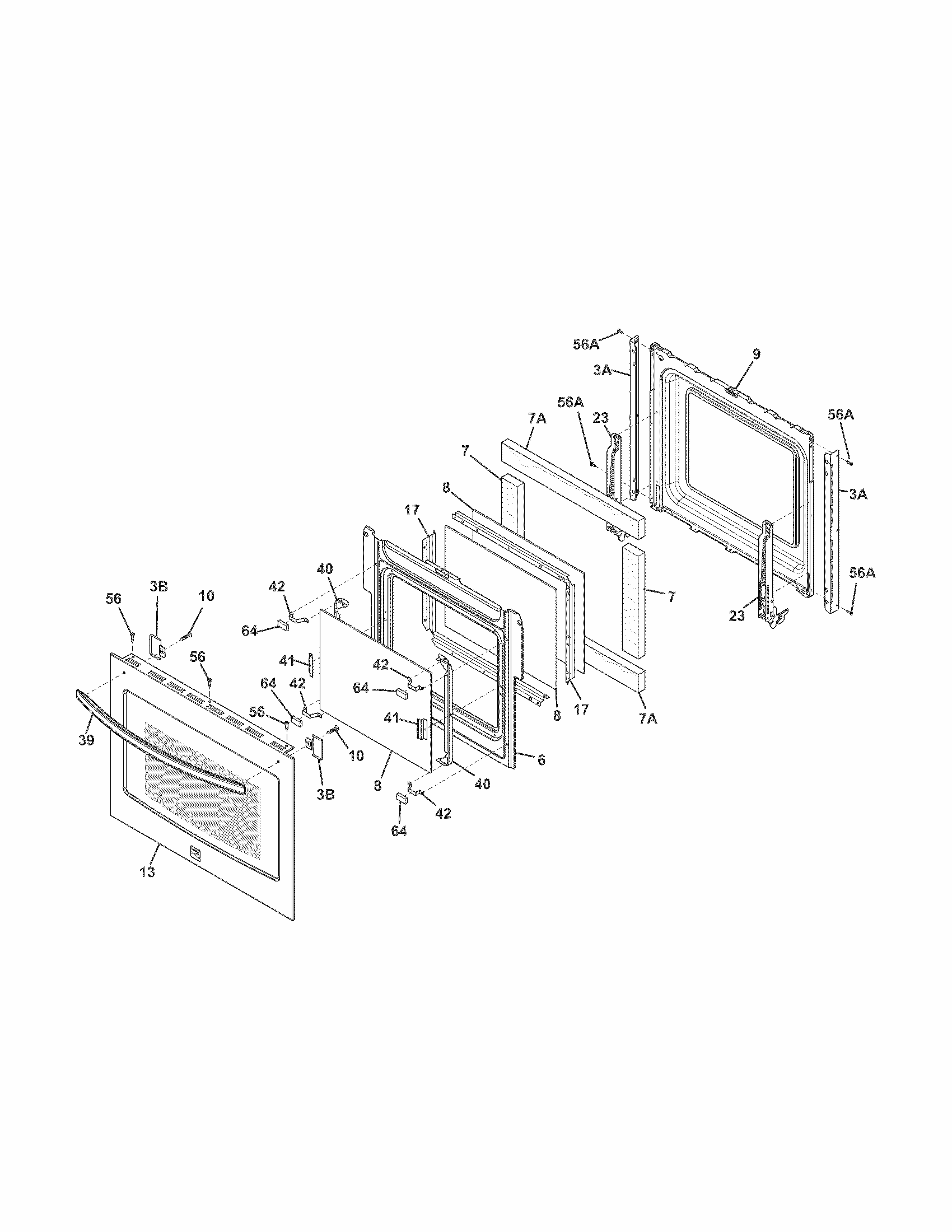 Door Diagram and Parts List for 79049403311  Kenmore Wall Oven
