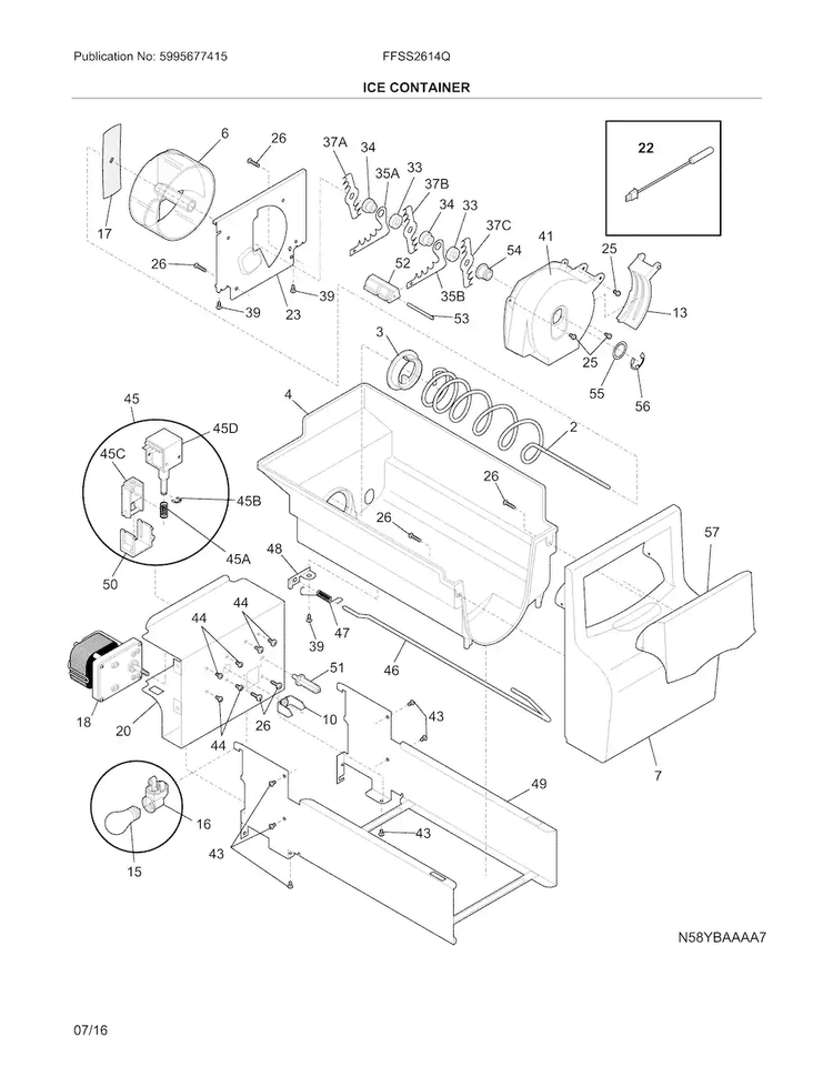 Ice Container Diagram and Parts List for FFSS2614QE6A  Frigidaire Refrigerator