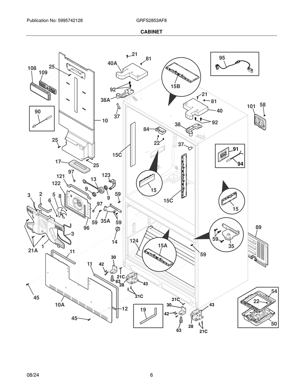 Cabinet 1 Diagram and Parts List for GRFS2853AF8  Frigidaire Freezer