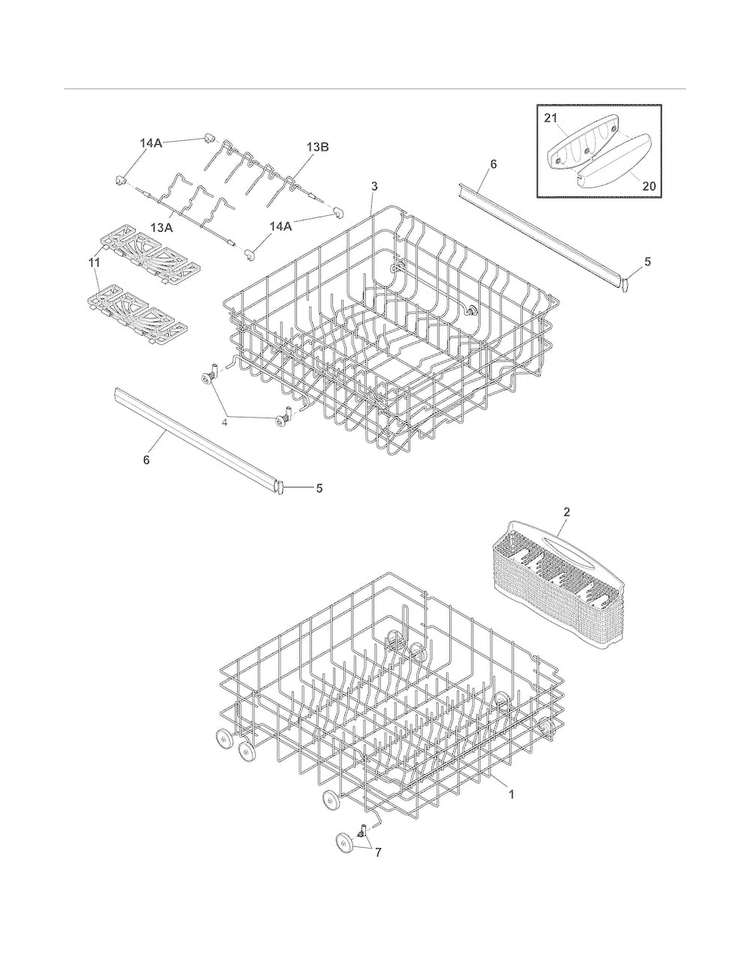 Racks Diagram and Parts List for FGBD2432KB1A  Frigidaire Dishwasher