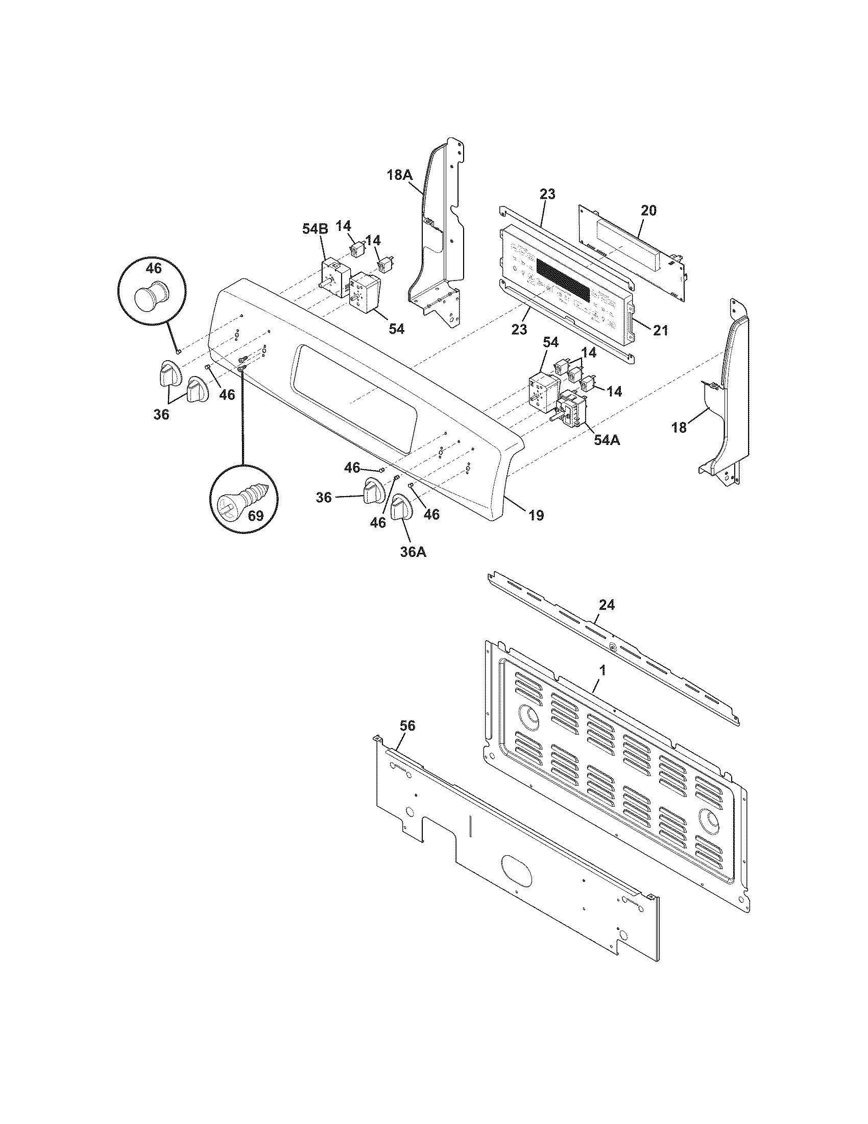 Backguard Diagram and Parts List for 79098059002  Kenmore Range
