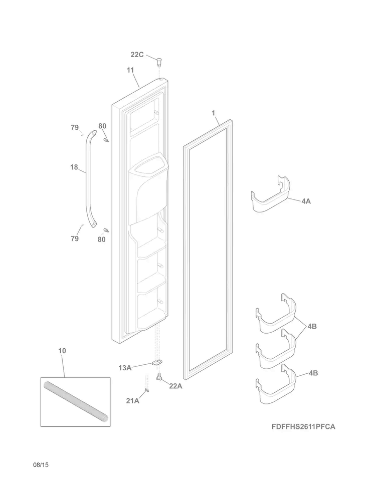 Freezer Door Diagram and Parts List for FFHS2611PFCA  Frigidaire Refrigerator