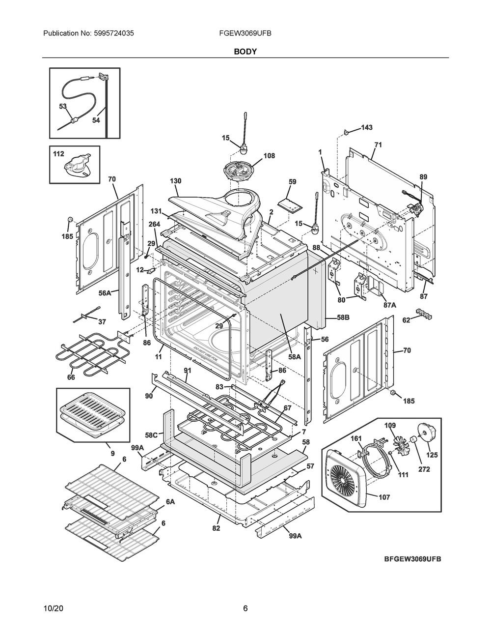 Body Diagram and Parts List for FGEW3069UFB  Frigidaire Range