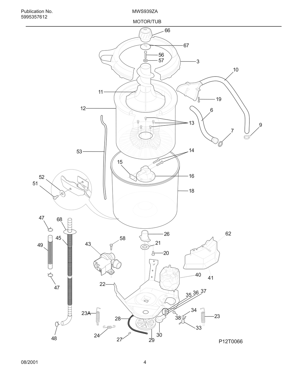 Motor/Tub Diagram and Parts List for MWS939ZAQ0  Frigidaire Washer