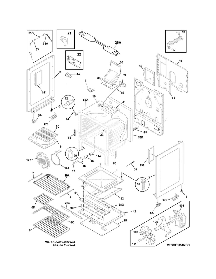 Body Diagram and Parts List for FGGF3054MFH  Frigidaire Range