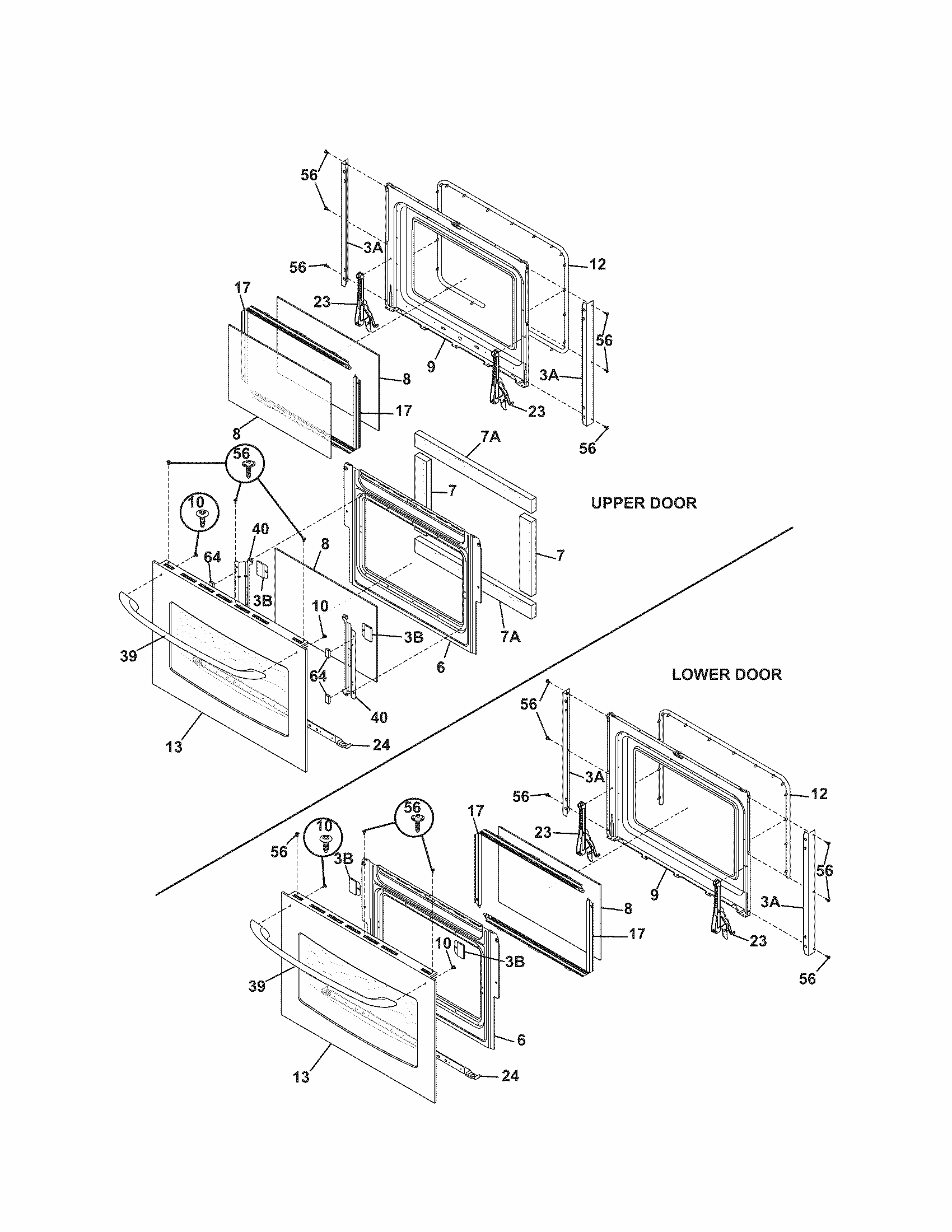 Doors Diagram and Parts List for 79047733402  Kenmore Wall Oven