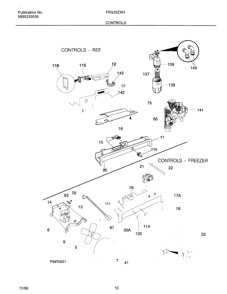 Controls Diagram and Parts List for OEMF3-FRS26ZXHD2  Frigidaire Refrigerator