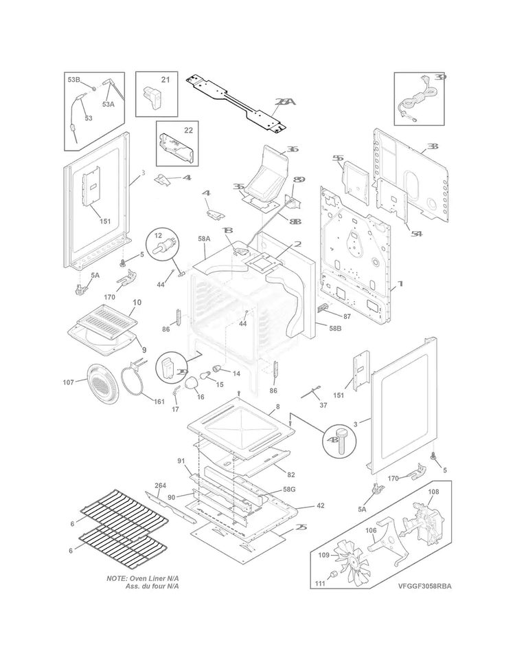 Body Diagram and Parts List for FGGF3058RFA  Frigidaire Range