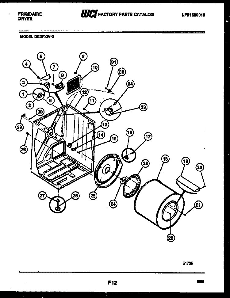 CABINET AND COMPONENT PARTS Diagram and Parts List for DEDFXL0  Frigidaire Dryer