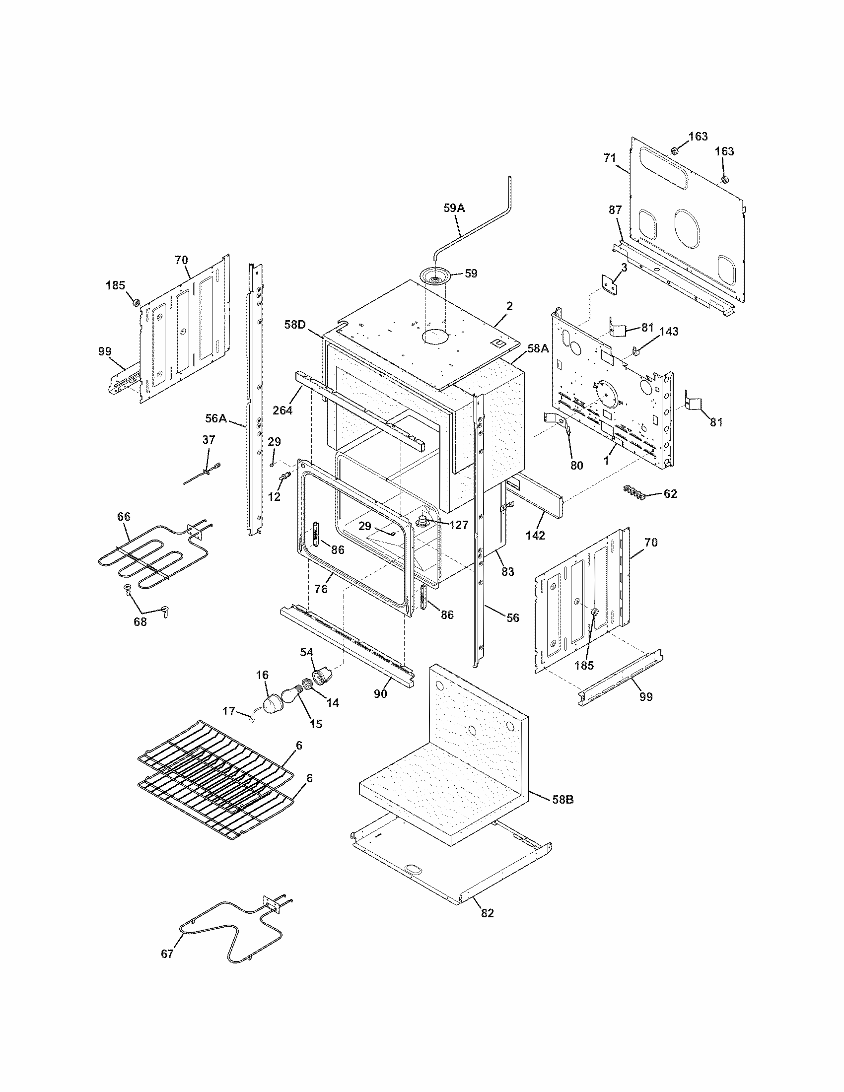 Lower Oven Diagram and Parts List for 79048733901  Kenmore Wall Oven
