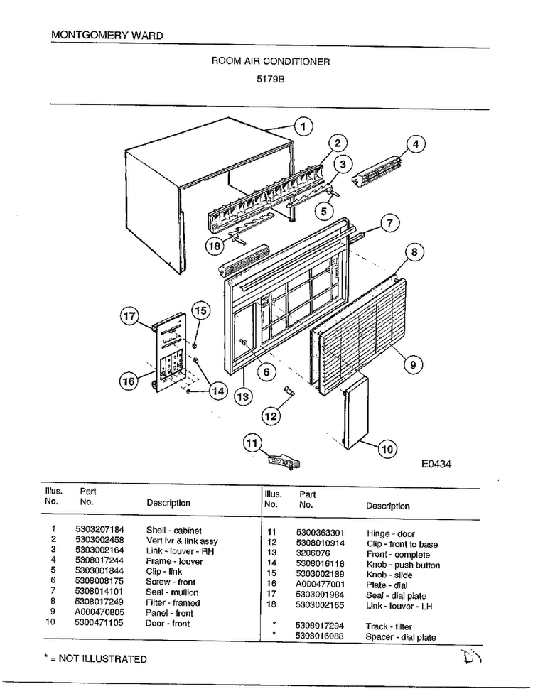 Room Air Conditioner Diagram and Parts List for 5179B  Frigidaire Air Conditioner