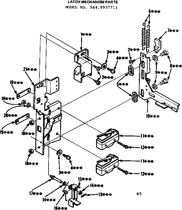 Latch Mechanism Parts Diagram and Parts List for 5649937711  Kenmore Microwave