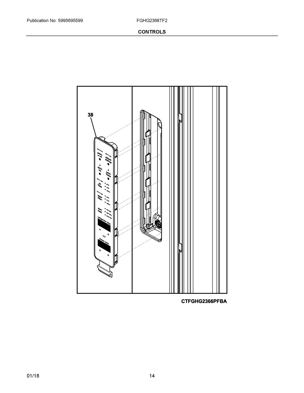 Controls Diagram and Parts List for FGHG2368TF2  Frigidaire Refrigerator