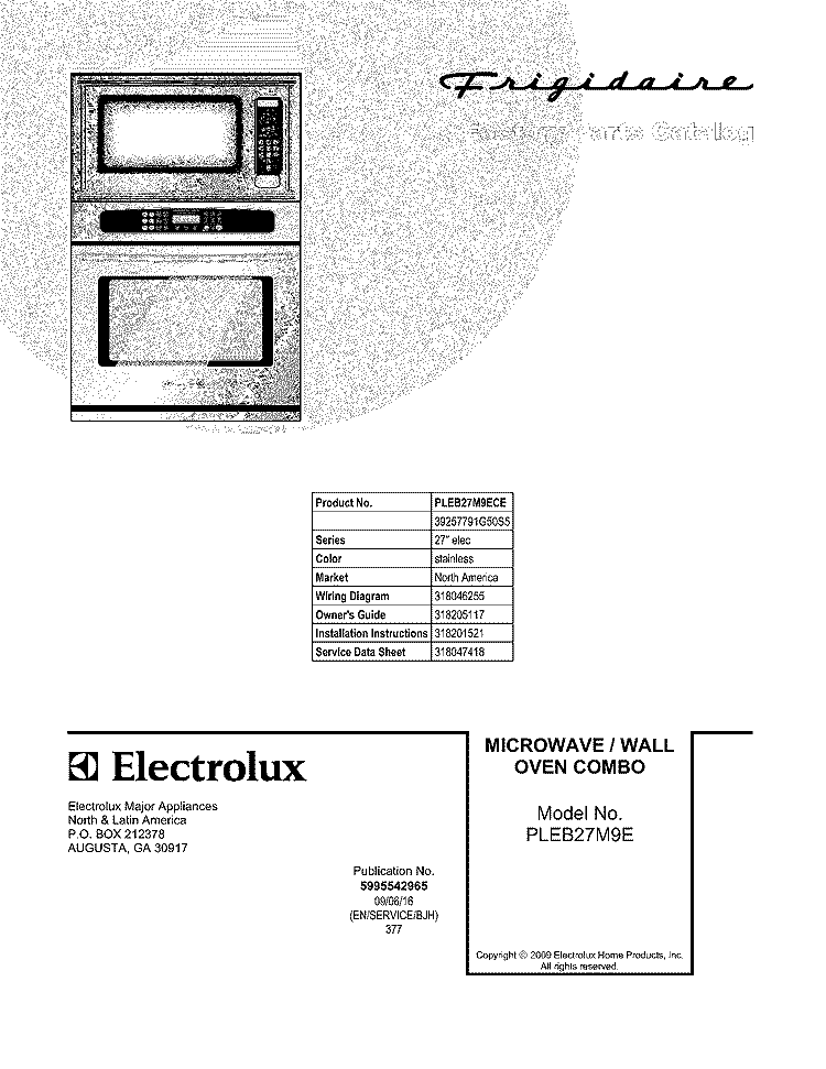 COVER Diagram and Parts List for PLEB27M9ECE  Frigidaire Microwave Oven Combo