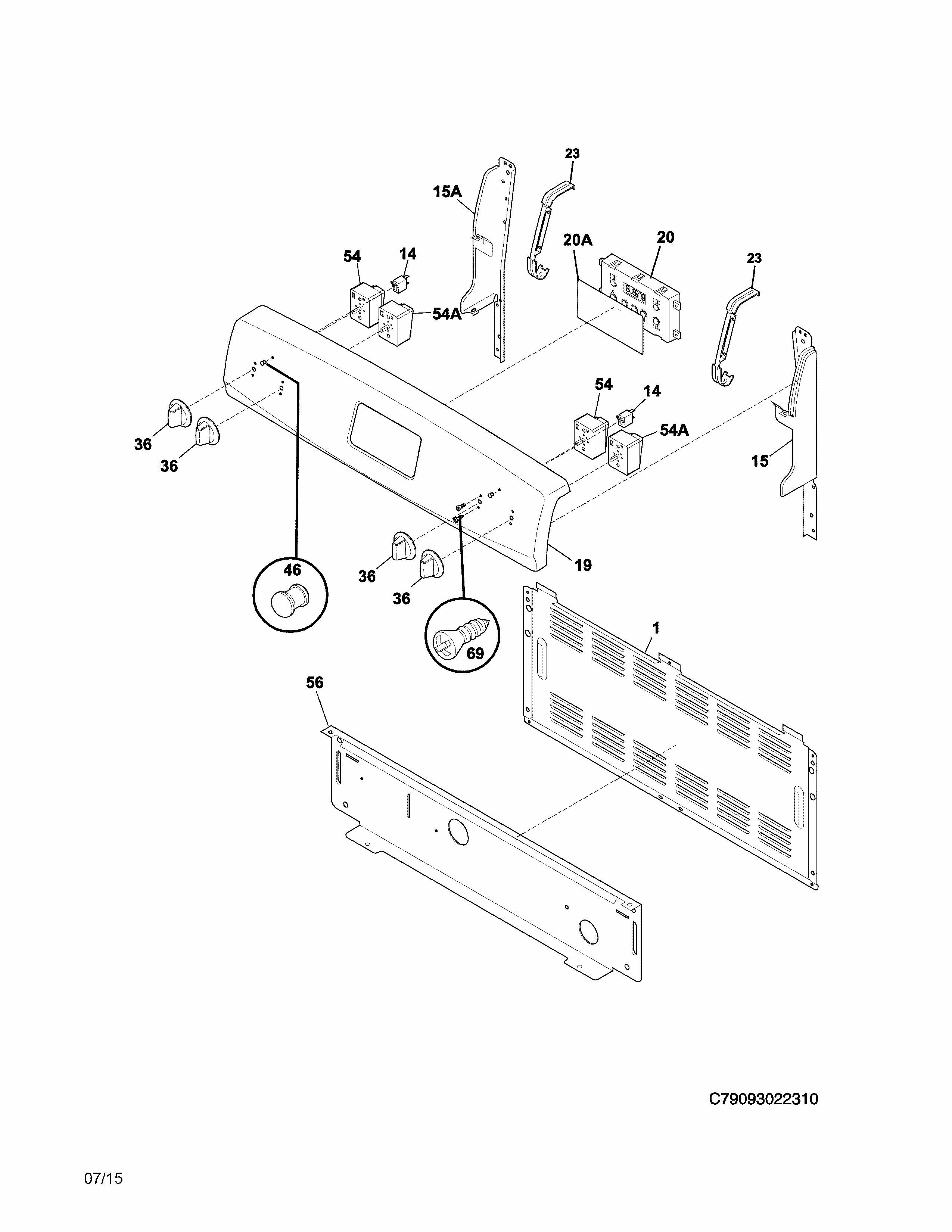 Backguard Diagram and Parts List for 79093022311  Kenmore Range