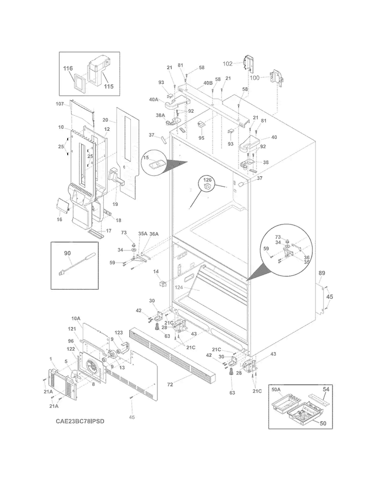 Cabinet Diagram and Parts List for E23BC78IPSH  Electrolux Refrigerator