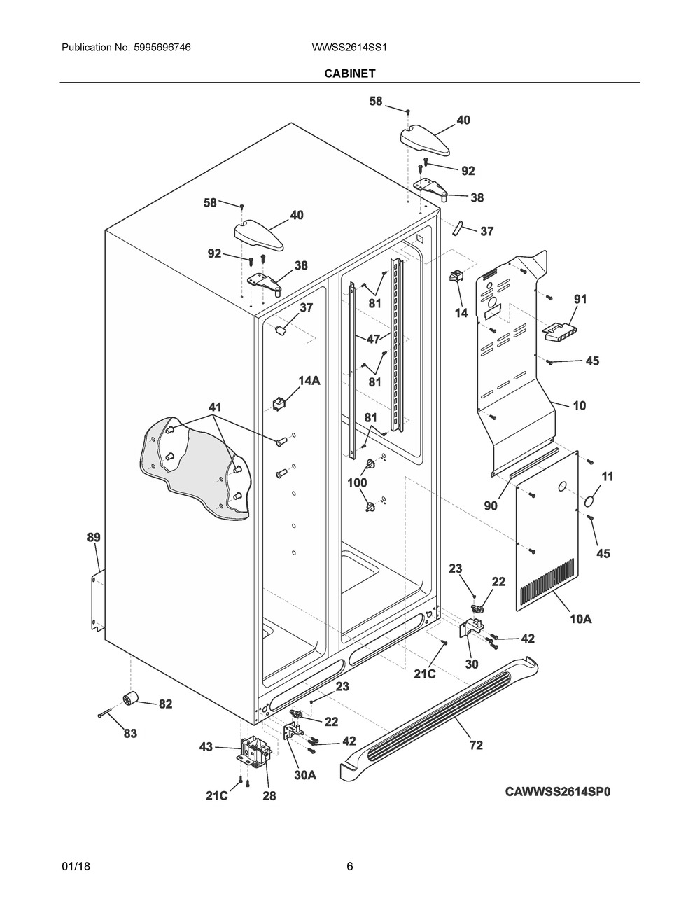 Cabinet Diagram and Parts List for WWSS2614SS1  Frigidaire Refrigerator