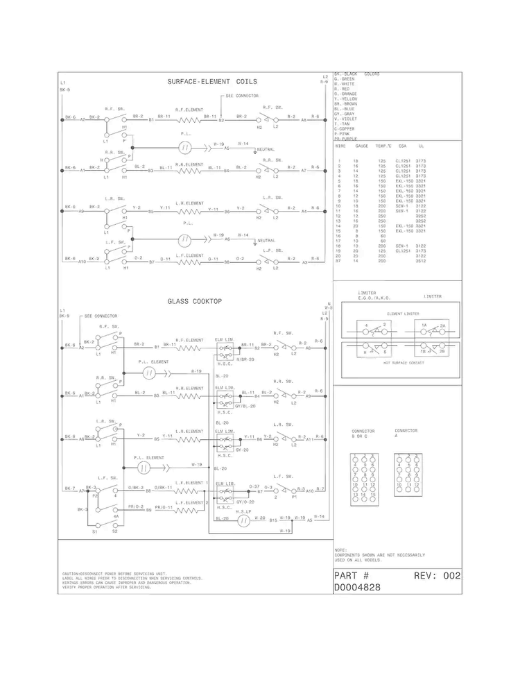 Wiring Diagram Diagram and Parts List for FFED3025PSE  Frigidaire Range