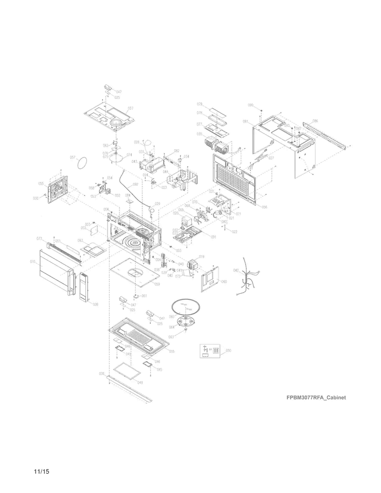 Oven,cabinet Diagram and Parts List for FPBM3077RFB  Frigidaire Microwave