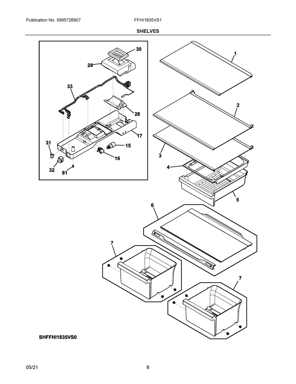 Shelves Diagram and Parts List for FFHI1835VS1  Frigidaire Refrigerator