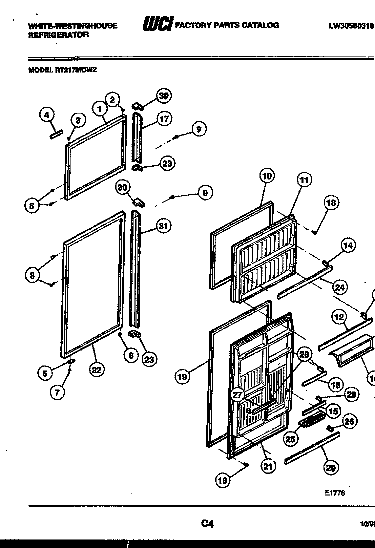 DOOR PARTS Diagram and Parts List for RT217MCH2  Frigidaire Refrigerator