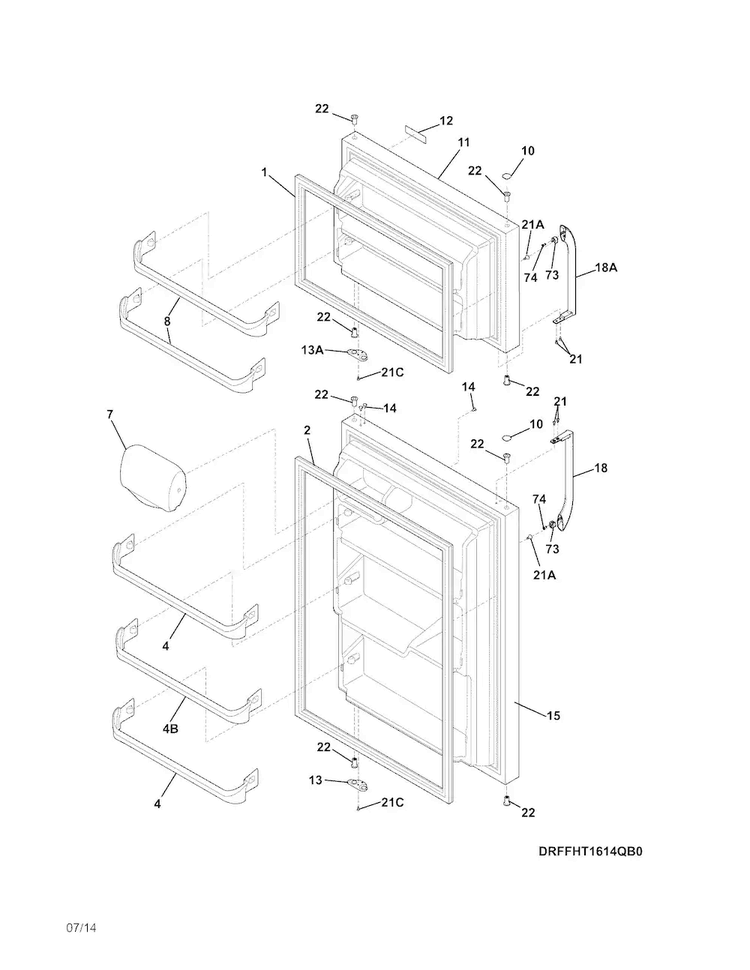 Doors Diagram and Parts List for FFTR1614QB0  Frigidaire Refrigerator