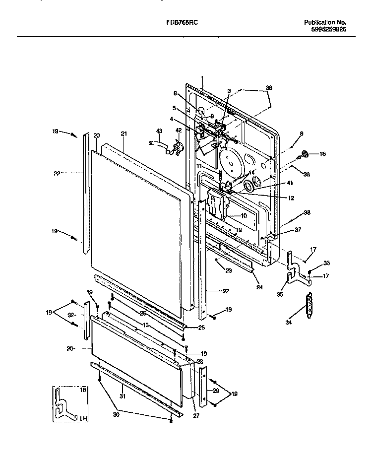 DOOR Diagram and Parts List for FDB765RCR0  Frigidaire Dishwasher