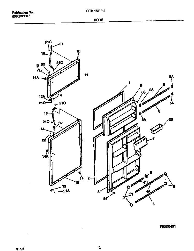 DOOR Diagram and Parts List for FRT21NRFW0  Frigidaire Refrigerator