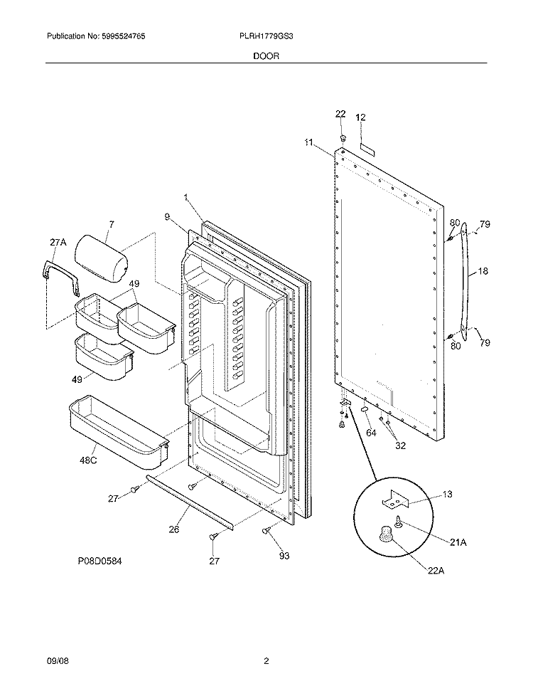 DOOR Diagram and Parts List for PLRH1779GS3  Frigidaire Refrigerator