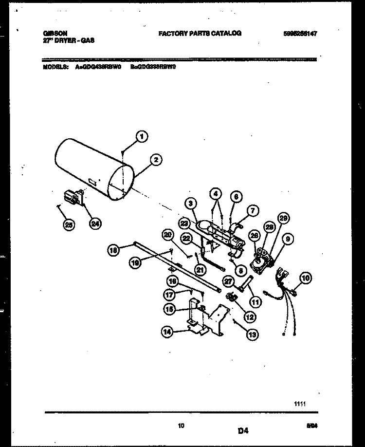 BURNER, IGNITER AND VALVE Diagram and Parts List for GDG436RBW0  Gibson Dryer
