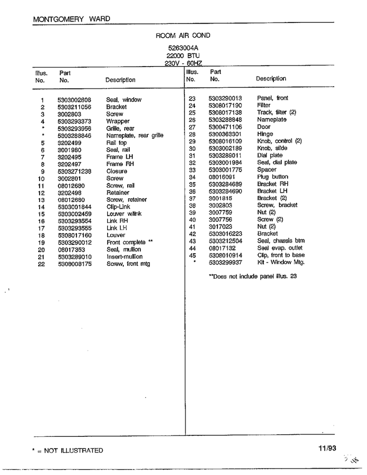Room Air Conditioner Page 2 Diagram and Parts List for 5263004A  Frigidaire Air Conditioner