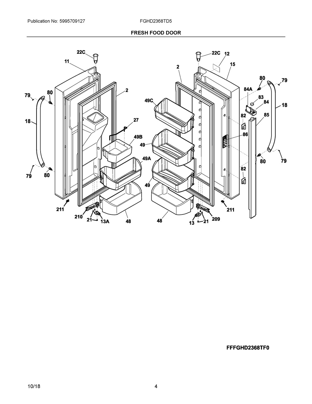 Fresh Food Door Diagram and Parts List for FGHD2368TD5  Frigidaire Refrigerator