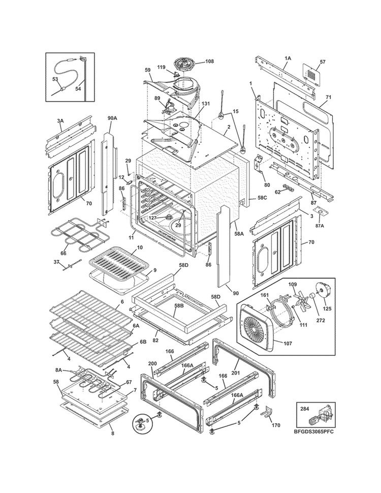 Body Diagram and Parts List for FGDS3065PFC  Frigidaire Range